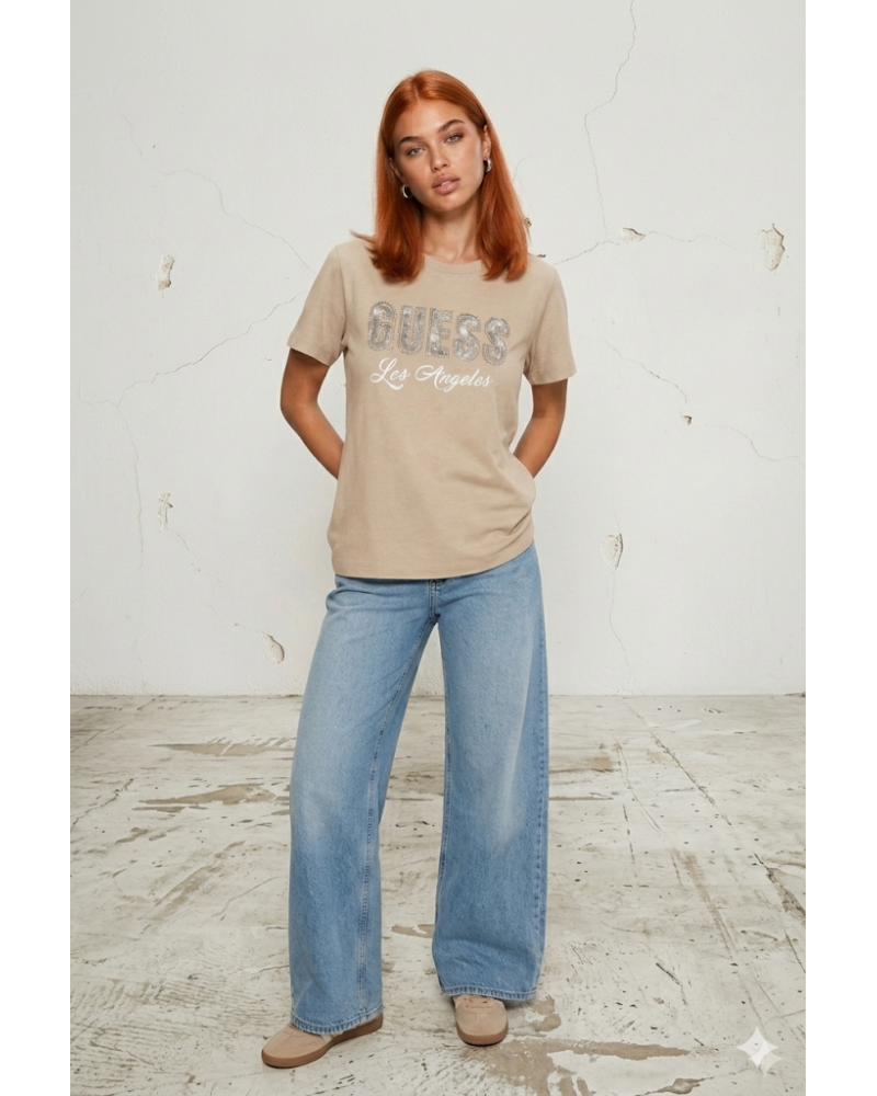 Camiseta Guess Mujer Beis Algodón | Outlet Fhein