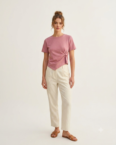 Camiseta Rosa con Nudo Lateral | Estilo Elegante y Casual