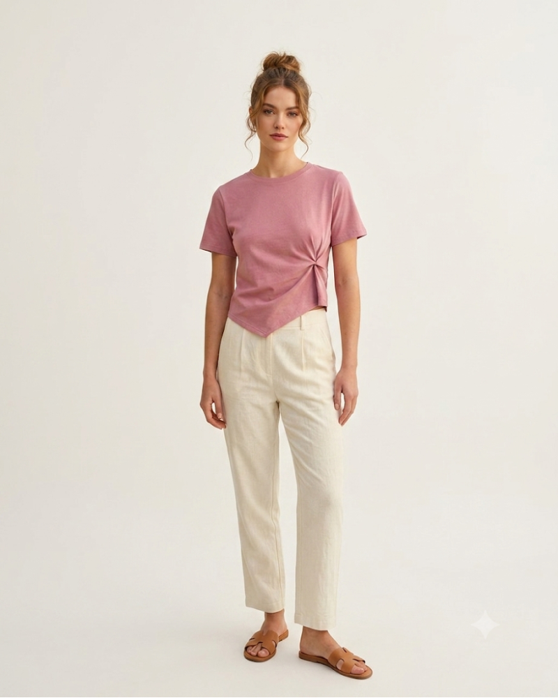 Camiseta Rosa con Nudo Lateral | Estilo Elegante y Casual